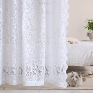 ALIGOGO White Lace Curtains 84 Inches Long-Vintage Floral Lace Sheer Curtains for Living Room 2 Panels French Pricacy Scalloped Rod Pocket 52 W x 84 L Inch, White