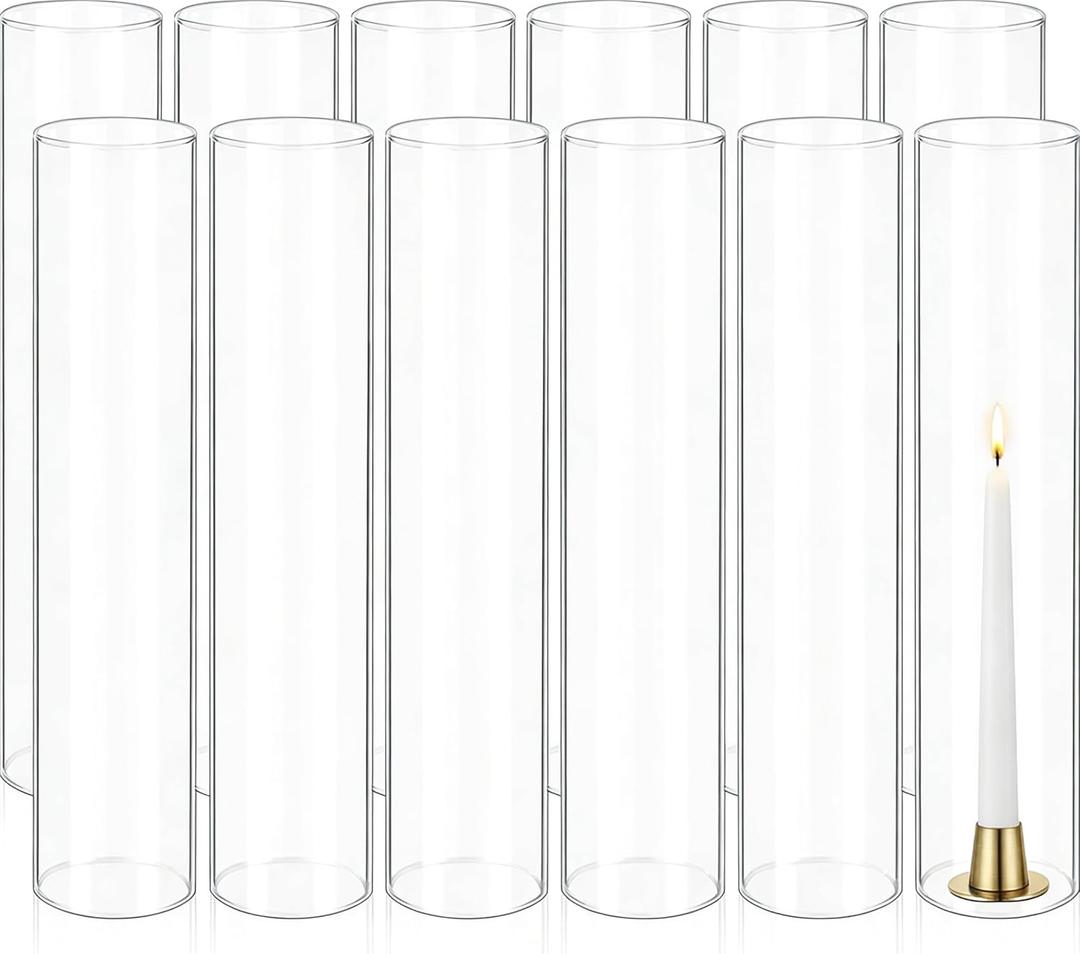 12 Pcs Hurricane Candle Holder Sleeve, W:2.5" H:14" Bottomless Clear Glass Cylinder Candleholder Cover Open Both Ends Glass Chimney, Candle Shade for Centerpieces, Wedding Party Event Decor