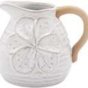Napco Imports Decorative Home or Garden 5 x 4 Inch Round Shaped Pitcher Flower Pot Vase Planter White and Beige Floral