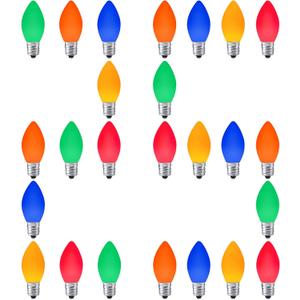 LED Christmas Replacement Bulbs 25 Pack C7, for Outdoor and Indoor, Dimmable, E12 Candelabra Base, Multi Colored Light