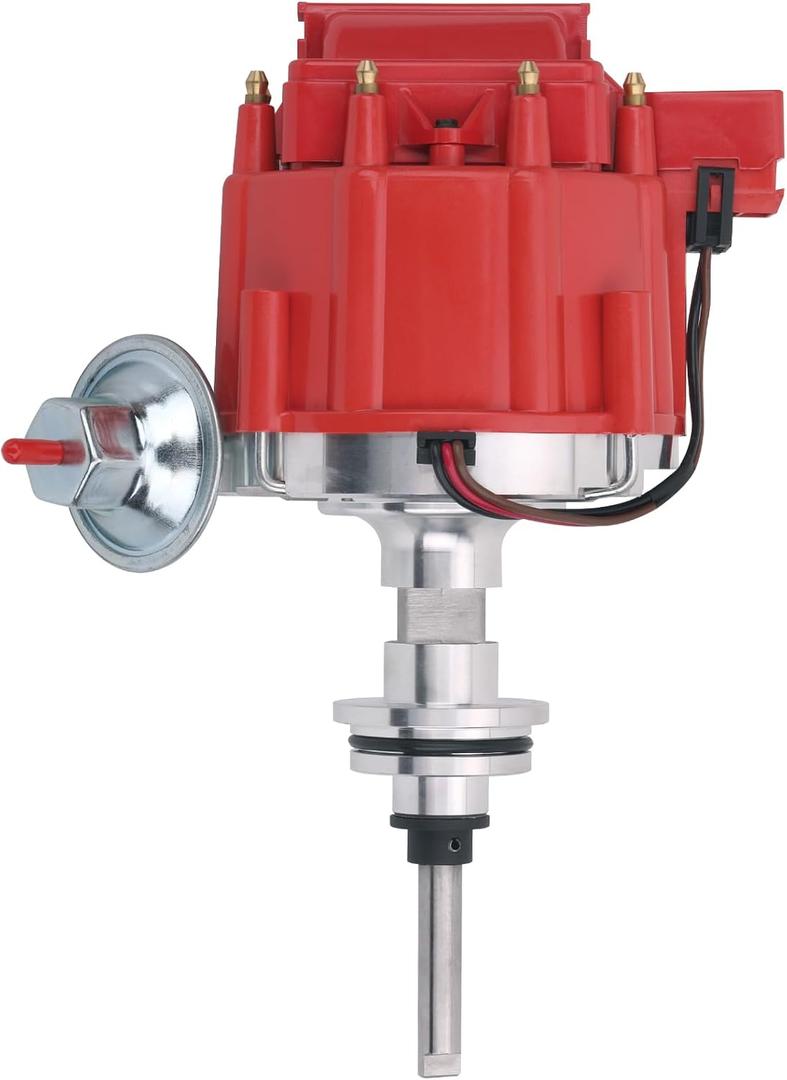 HEI Ignition Distributor 65k Volt Coil 7500 RPM Compatible with Mopar, Chrysler Dodge Plymouth V8 Engines 273 318 340 360 Small Block One-Wire Installation Red Cap Replacement PC6006, JM6513