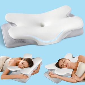 Cervical Neck Pillow for Pain Relief Sleeping, Cooling Ergonomic Contour Side Sleeper Pillow for Neck Support, Odorless Soft Memory Foam Orthopedic Bed Rest Pillow for Back Stomach Sleeper, Grey