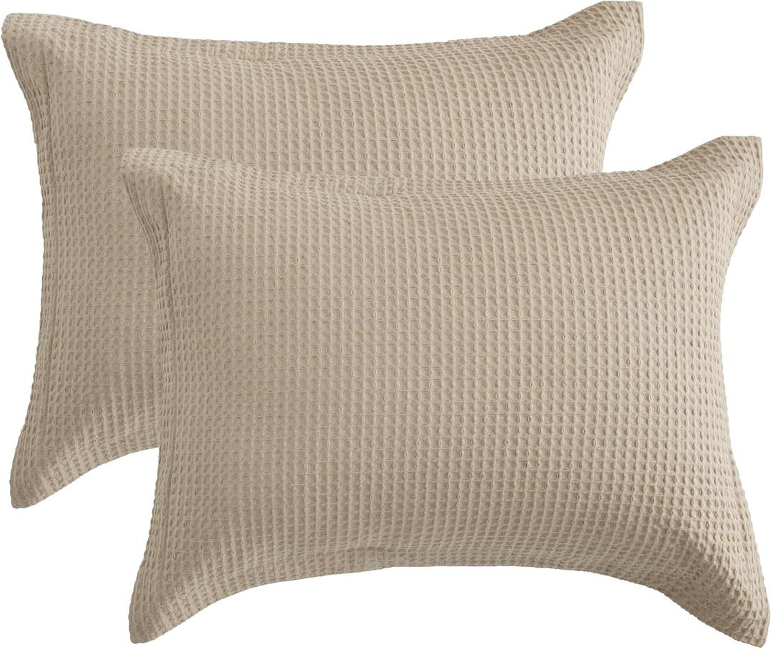 Bedsure Waffle Weave Pillow Shams Covers - 2 Pack 100% Cotton Standard Size Pillow Shams with Envelope Closure, Ultra Soft and Cozy Pillowcases, Khaki, 20x26 Inches