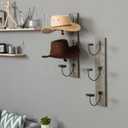 MyGift 2 Pcs Hat Rack Wall Mount, Cowboy Hat Organizer Holder, Coat, Cap Clothes Hanger with Metal Wire and Wood Hooks, Vintage Gray