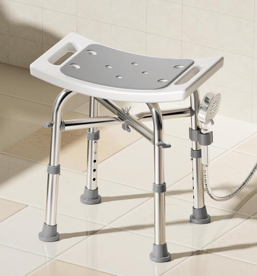 Shower Chair for Inside Shower, FSA/HSA Eligible 350lbs Heavy-Duty Bath Stool with Reinforced Crossbar, Padded Tub Seat, Adjustable Height for Elderly Disabled, Tool-Free Assembly, Rectangular