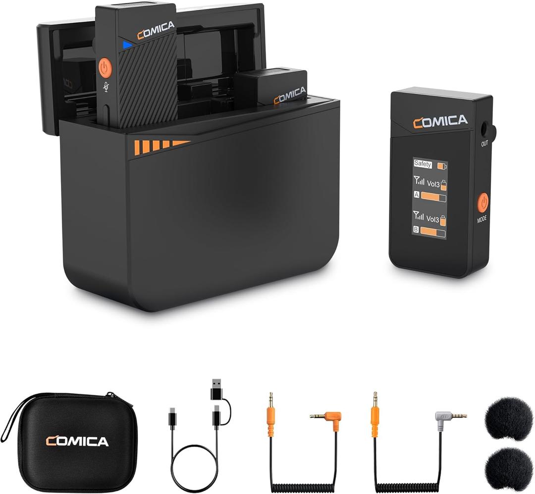 COMICA Vimo C3 Wireless Lavalier Microphone with Noise Cancellation, 656ft Transmission, Gain Control, Compact Wireless Lapel Microphone for DSLR Cameras/Android/Live-Streaming/Vlogging/YouTube (Black)