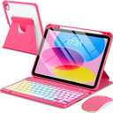 EAMPANG Case with Keyboard Mouse for iPad A16 11th 10th Generation 11/10.9 inch,Rainbow Backlit Detachable Keypad Rotatable Magnetic Cover Pencil Holder for iPad 11 2025 10 Gen 2022 Watermelon Red