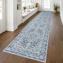 KUTA Vintage Floral Washable Runner Rug 2.6x12, Non-Slip Hallway Kitchen Rugs Blue White with Rubber Backing,Ultra Soft Printed Distressed Modern Extra Long 12ft Carpet Runners Indoor for Bedroom
