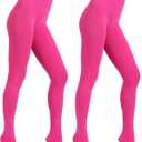 Paralinda 2 Pairs Women's Solid Color Tights 80D, Soft Opaque Microfiber Tights (Pink, XXL)