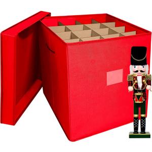 Christmas Nutcracker and Figurine Collectible Storage Box, Fits 16 Holiday Ornaments, Stores Up to 16" Tall Ornaments, Holiday Decor Organizer with Dividers, Nutcracker not Included(Red)
