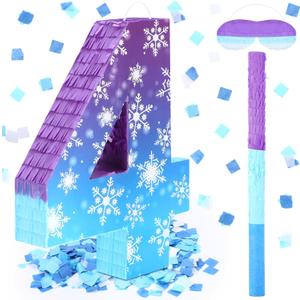 Skylety Snowflake Birthday Decorations, Winter Wonderland Number 4 Piata with Stick Blindfold and Confetti Snowflake Piata 4th Birthday Party Decorations Winter Princess Ice Party Supplies