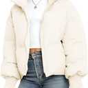 Gihuo Girls Kids Puffer Quilted Jacket Zip Up Warm Outerwear for Girls (13-14 Years, Beige)