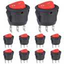 2 x VEXUNGA Round Rocker Switch 12Volt On/Off 3 Pin 2 Position Round Toggle switches AC 6A/250V 10A/125V KCD1 Red Black Mini Circle Switch for Rv Car Truck Boat (Pack of 10pcs)