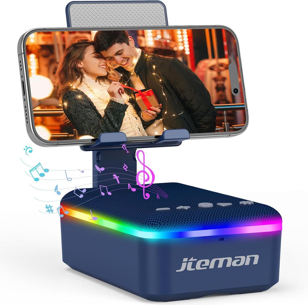 JTEMAN Gifts for Men Women,Cell Phone Stand with Bluetooth Speaker,LED Light,and Lanyard,Cool Tech Gadgets,Unique Birthday Gifts for Men Husband Mom Dad-Blue
