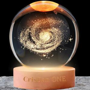 3D Galaxy Lamp Night Light 2.4 in. USB Sphere Light Crystal Ball Wooden Base Cool Lamps for Bedroom Teen Girl Gifts Trendy Stuff Kids Night Light Globe Light Elegant Design Home Decor (Galaxy)