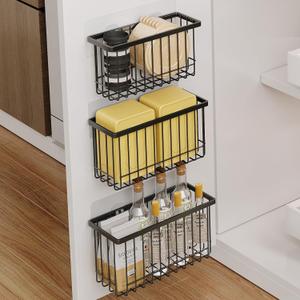 MUSTORN 3 Pack Adhesive Cabinet Door Organizer, Lid Organizers Inside Cabinet Food Container/Tumbler Lid Organizer and Storage Cup Lids Holder for Kitchen & Bathroom Wall Mounted (Black)