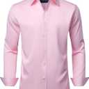 J.VER Men's Dress Shirts Solid Long Sleeve Stretch Wrinkle-Free Formal Shirt Business Casual Button Down Shirts (Pink, XXL)