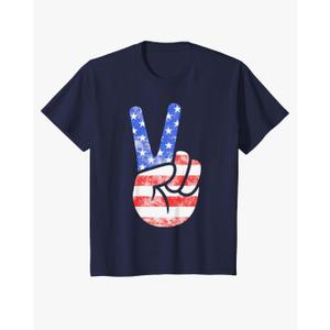 American Flag Peace Sign Hand Shirt USA 4th Fourth of July T-Shirt Blue, Extra Small 
