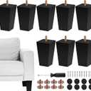 TURSTIN Set of 8 Furniture Legs 4 Inch Square Solid Wood Couch Legs Replacement Sofa Legs Mid Century Furniture Feet for Armchair Bed Dresser Cabinet Include Installation Hardware, Black
