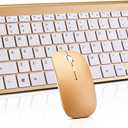 Wireless Keyboard and Mouse Combo, Compact Quiet Wireless Keyboard and Mouse Set 2.4G Ultra-Thin Sleek Design for Windows, Computer, Desktop, PC, Notebook, Laptop (GHKM03 Gold 01)