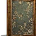 Vexlynora Vintage Gold Framed Dark Green Floral Wall Art - Ornate Gold Flower Canvas luxurious Textured Cottagecore Flower Picture Wall Decor for Living Room Bedroom Farmhouse Home 16X24in
