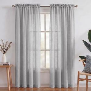 Turquoize Rod Pocket Privacy Window Treatment Panels Natural Linen Blended Sheer Curtains 84 Long Semi Sheer Curtains for Living Room Linen Textured Drapes for Bedroom (2 Panel, Dove Gray)