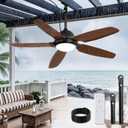 52 Inch Wet Rated Outdoor Ceiling Fan with Lights and Remote,IP65 Hanging Gazebo Fan with 3CCT 6-Speed DC Motor,Brown Waterproof Plug in Ceiling Fan with Cord for Patios Porch Pergola Pavilion