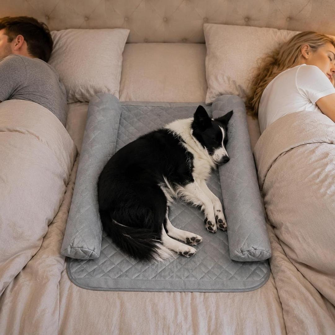 On-Bed Dog Bed with Moveable Headrests, Washable Pet Mat for Bed, Dog Bed for Couch for Dogs that Love to Sleep with You (Light Grey)