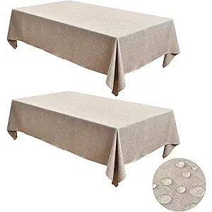 Faux Linen Tablecloths for Rectangle Tables: Water & Stain Resistant Farmhouse Table Cloth, Washable Burlap Textured Table Covers for Kitchen Dining Party(2 Pack, 60x84 Inch, Nature)