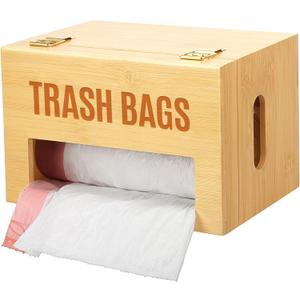 Extra Large Bamboo Trash Bag Dispenser Holder for Tall Kitchen Bags, Fits Costco Jumbo Rolls, 13–33 Gallon Garbage Bag Organizer for Pantry, Under Sink/Wall/Cabinet/Freestanding Mount