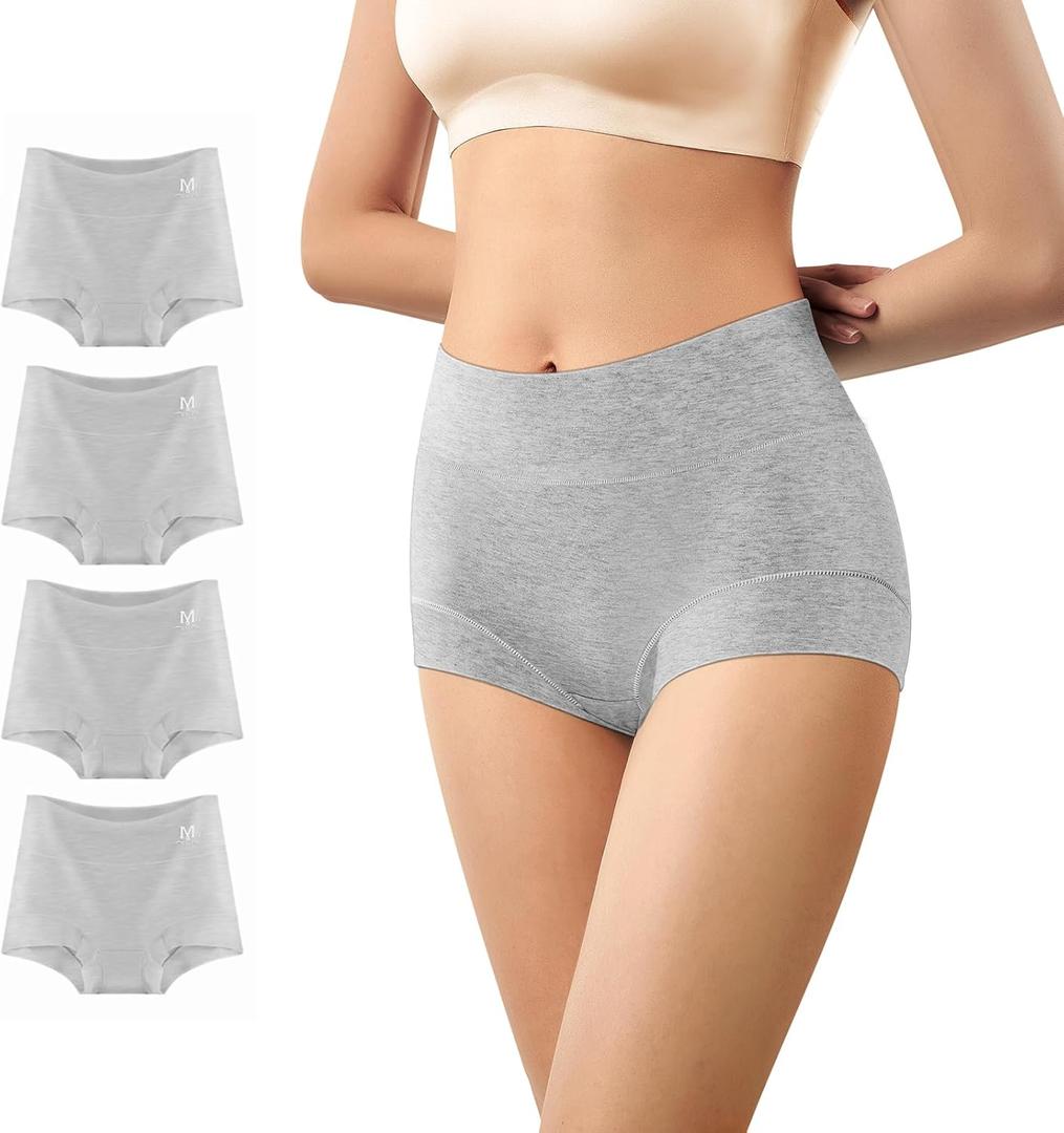Ultimate Comfort cotton underwear for women,high waisted, Full Coverage, panties for women 4 Pack (X-Large, Grey)