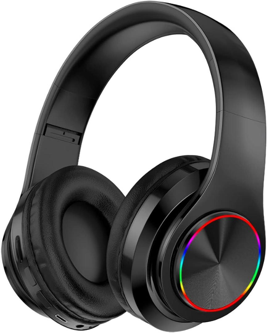 Wireless Bluetooth Headphones-Colorful Lights,Foldable,Bluetooth 5.0,10 m Range,Stereo Surround,Built-in Microphone,Comfortable affixed Ears (Black)