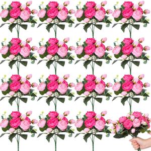 Yunlly 16 Packs Artificial Peony Flowers Faux Peonies Bouquet Silk Vintage Wedding Home Table Door Decor Reusable Bouquet Rose Flowers for Bridal Wedding Birthday Home(Pink,Peony)