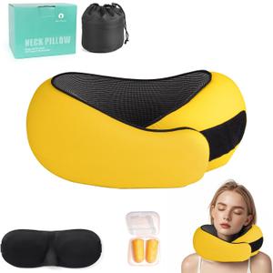 2025 New Travel Pillow, Travel Neck Pillows for Airplane, Neck Pillow Airplane - Memory Foam Neck Pillow for Traveling, Ultimate for Adults and Kids, Yellow