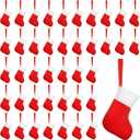 Seematn 100 Pcs Mini Christmas Stockings Bulk Xmas Colleague Gifts Employees Gift Office Christmas Decor Xmas Tree Decorations for School Church Charity Donate, 5.9 x 3.2 Inch(Red, White)