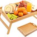 TOPULORS Bamboo Bed Tray with Folding Legs  15.7x11.8 Inch Portable Breakfast Table for Bed, Laptop & Tablet Stand, Foldable Snack Tray with Handles for Recliner, Eating, Working, & Serving