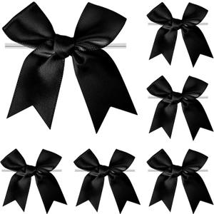 Twist Tie Bows, Satin Ribbon Bows - 3 Inches, 50-Pack for Treat Bags Gift Wrapping Basket Crafts Wedding Baby Shower Brithday Christmas Party Decorations (Black)