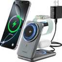 GKINIKG 3 in 1 Charging Station, Compatible with MagSafe Charger, Qi2 Certified 15W Foldable & Travel Magnetic Wireless Charger for iPhone 17/16/15/14/13/12, Apple Watch, AirPods (20W Adapter)