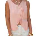 EXLURA Womens Linen Tank Tops Summer Trendy V Neck Vest Casual Tie Front Shirt Cute Spring Beach Vacation Outfits 2026 Pink (S)