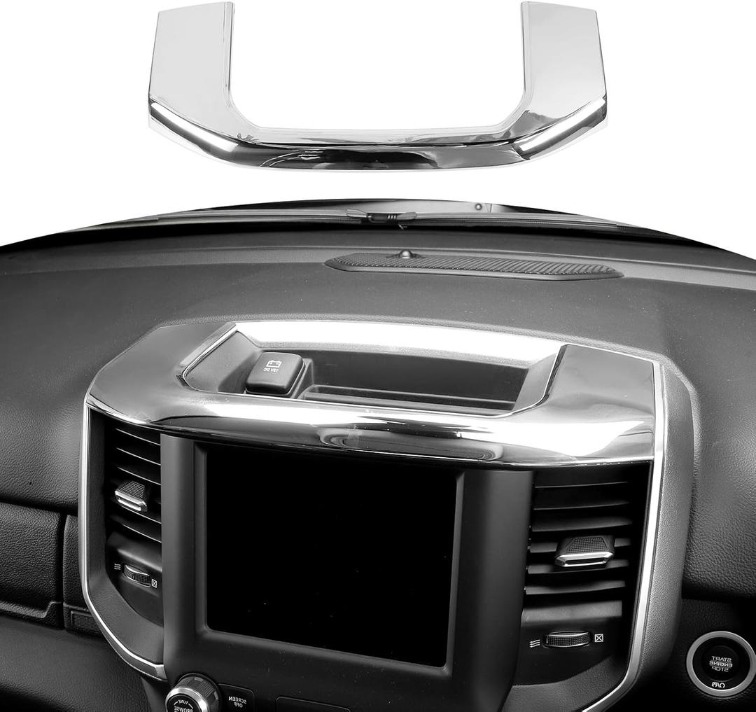 For RAM Center Dashboard Storage Bin Trim Cover Fit for RAM 2018-Present Chrome Interior Accessories (Large)