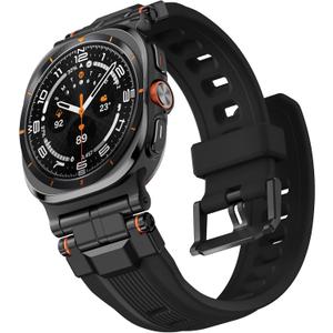 Bandletic Liquid Silicone Bands Compatible with Samsung Galaxy Watch Ultra Band 2025 2024 47mm for Men - Soft Rugged Sport Strap with Stainless Steel Buckle - Black Band with Black Connector