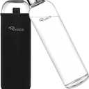 Ryaco Borosilicate Glass Water Bottle 33oz/1L/1000ml BPA-Free Leak Proof Ideal for School Home Office Travel Sport Yoga Gym Hot Cold Drinks with Portable Neoprene Carrying Sleeve and Sponge Brush (33.8 Ounces, Black)