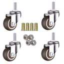 4-Pack 1 Inch Small Tiny Shopping Cart Wheel Swivel Caster Wheels Soft Rubber TPE M6x 15mm Mini Threaded Stem Caster Wheel, 33lb/15kg Load Capacity