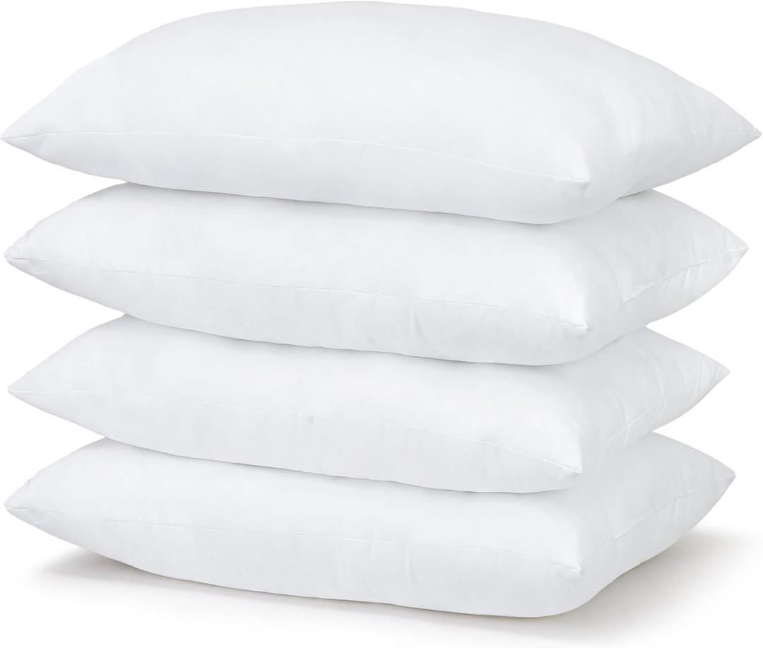 CULVE Bed Pillows Standard Size Set of 4-20x26 Flat Pillows for Sleeping Thin, Medium Support Soft Down Alternative Filling for Side Stomach Back Sleeper (White)