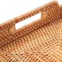 Rattan Serving Tray with Handles, Rectangular Wicker Basket Tray, Hand Woven Flat Basket for Coffee Table Dinning Room Bathroom (17 x 11.4 x 1.8 inch)