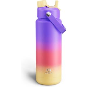 ENCOOL Insulated Water Bottle with Straw Stainless Steel Water Bottle, Leak-Proof, BPA-Free, Double Wall Vacuum Keeps Cold for 24 Hours for Sports, Travel, School (32 oz, Peach Dream)