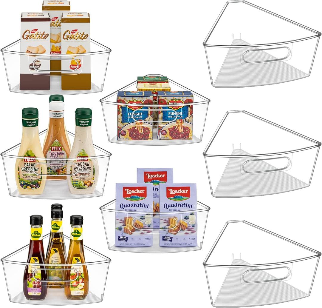 Lazy Susan Cabinet Organizer Bins for 26"/ 28"/ 32" Diameter Corner Organizer, Plastic Cabinet Storage Bin, 1/8 Wedge - Food Safe, BPA Free, with Non-Slip Pads (for 28" Diameter, 8 Pack)