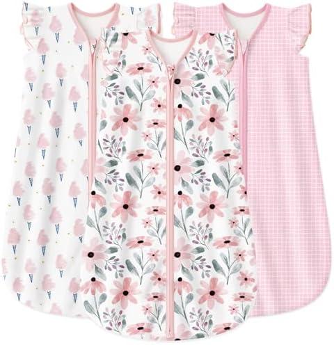 Yoofoss Baby Sleep Sack 0-6 Months Baby Wearable Blanket 100% Organic Cotton 2-Way Zipper TOG 0.5 Toddler Sleeping Sack 3 Pack, Lightweight Sleep Sacks for Babies,(Small)