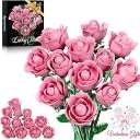 XGSHJ Pink Rose Bouquet Building Set for Girls & Boys  12 Pack Botanical Collection Gift for Easter Basket Artificial Flowers Botanical Collection Centerpiece Retro Decor
