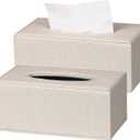 Tissue Box Cover, Leather Tissue Box Holder, Stylish Tissue Box Holder with Magnetic Bottom, Rectangle Tissue Box for Vanity, Toilet Tank, Counter, Night Stand, Office, Car, Beige, 2 Pack